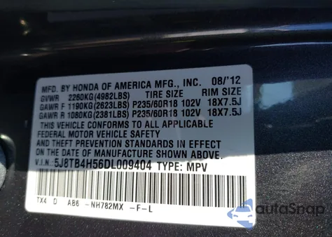 2013 Acura Rdx Tech Pkg из США, поврежденный, VIN 5J8TB4H56DL009404